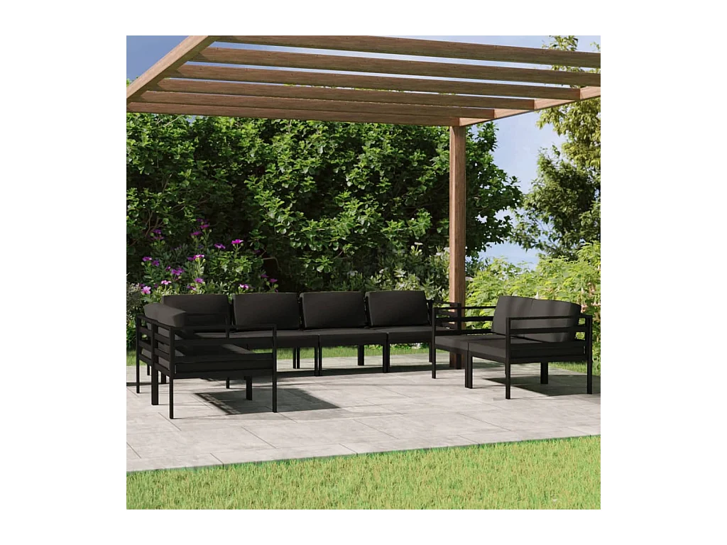 Salon de jardin 8 pcs avec coussins Aluminium Anthracite
