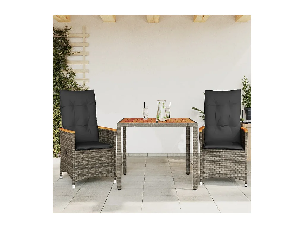 Set da Bistrò 3 pz con Cuscini Grigio in Polyrattan