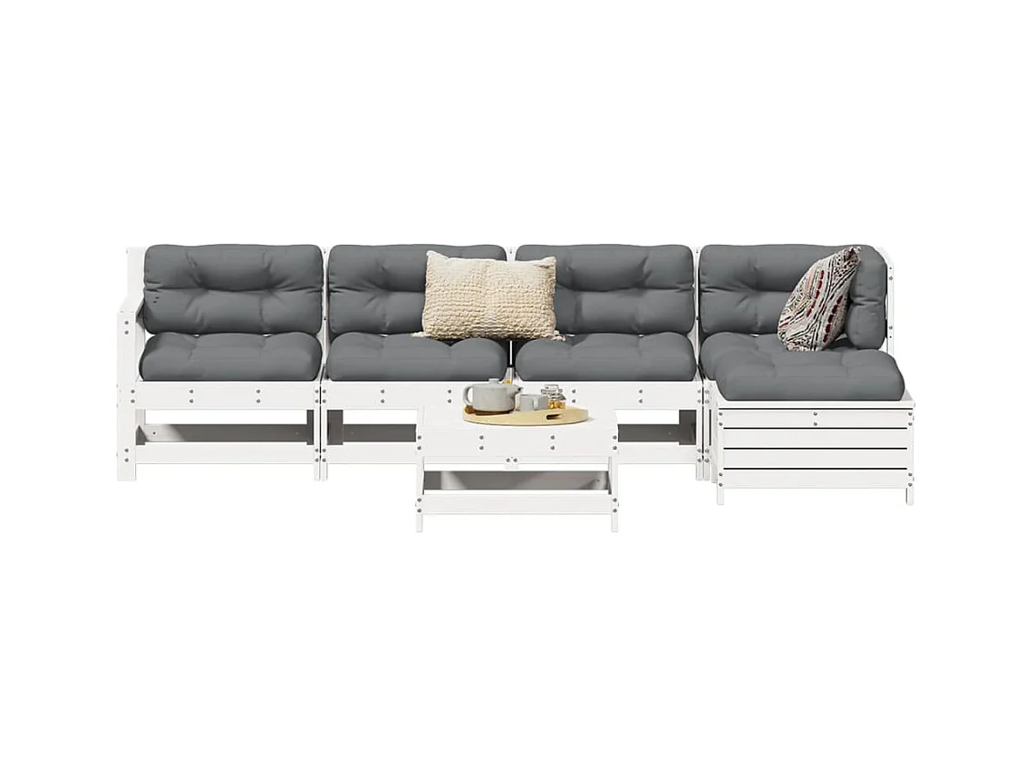 6-delige Loungeset massief grenenhout wit