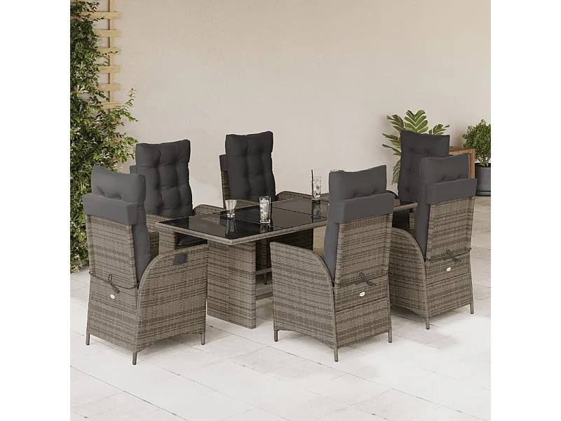 Ensemble à manger de jardin et coussins 7 pcs gris rotin