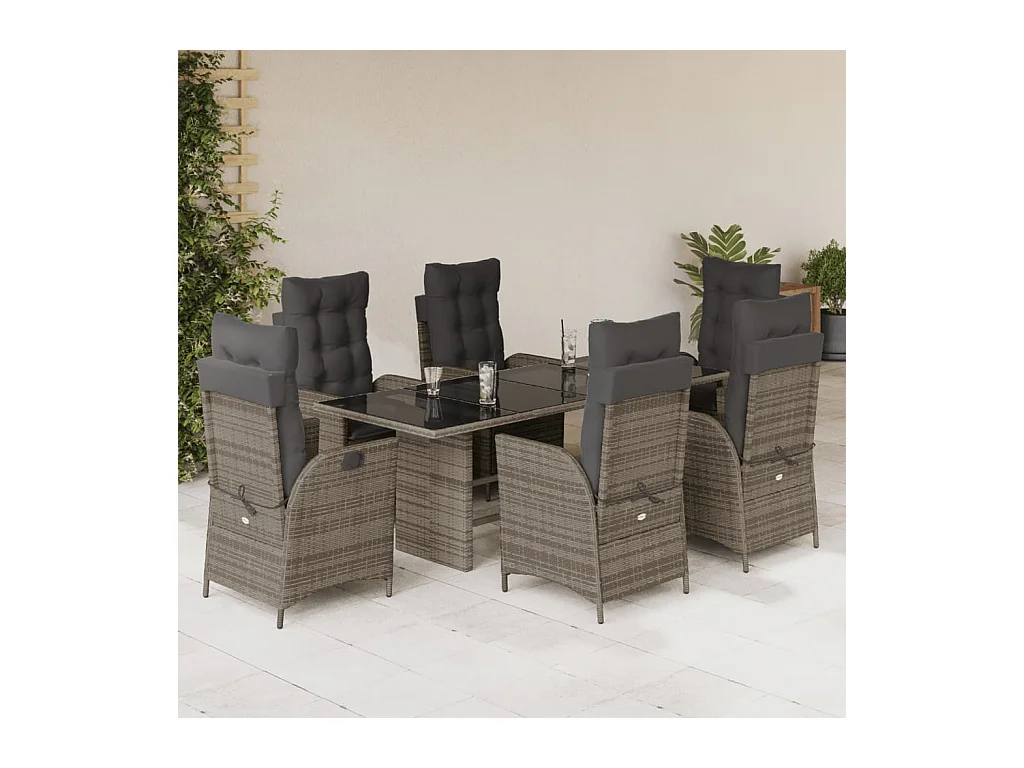 Ensemble à manger de jardin et coussins 7 pcs gris rotin