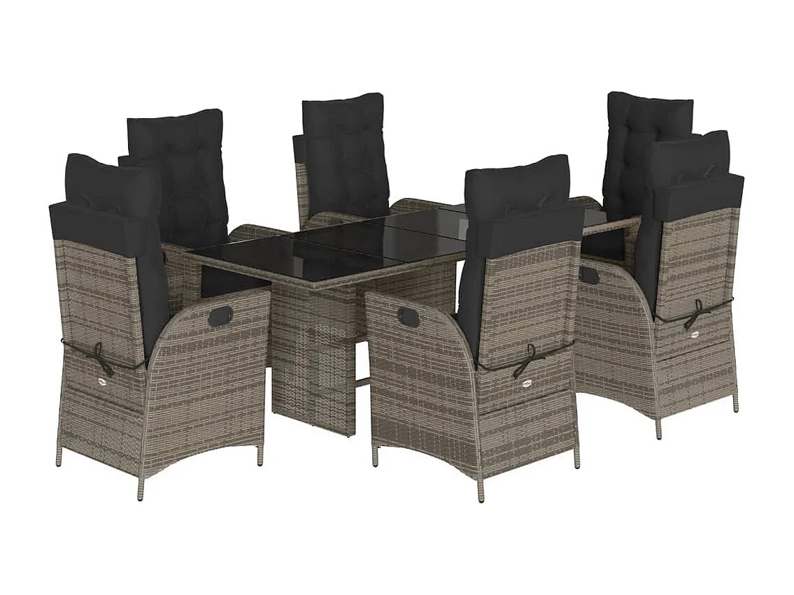 7-tlg. Garten-Essgruppe mit Kissen Grau Poly Rattan