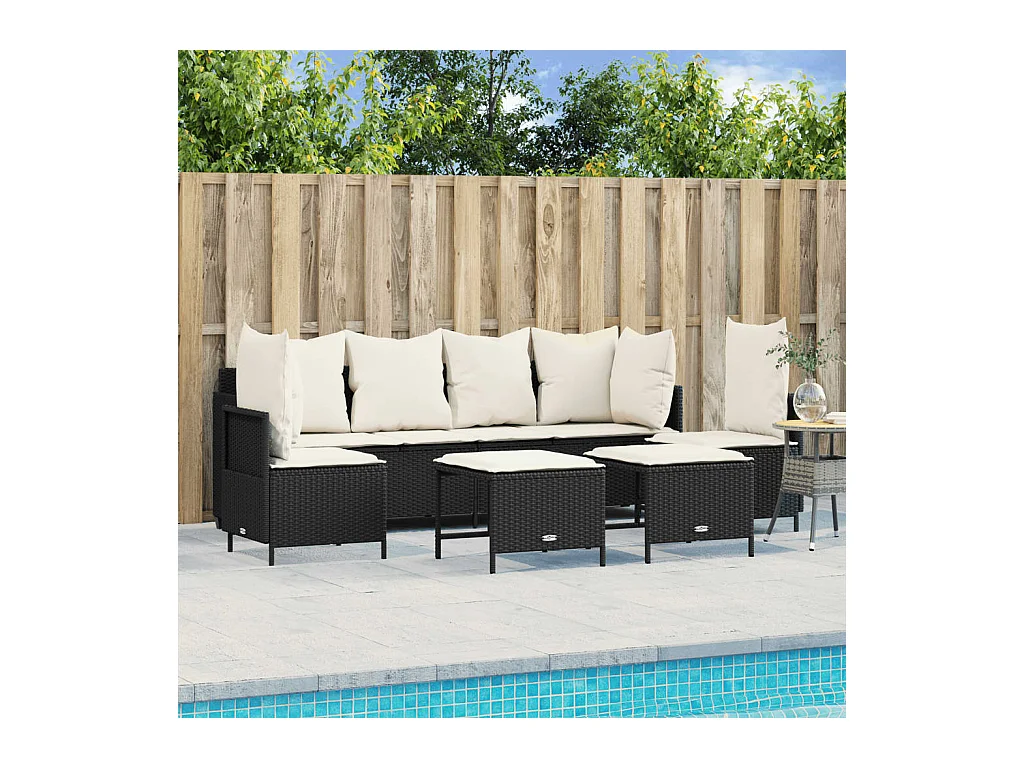5-tlg. Garten-Sofagarnitur mit Kissen Schwarz Poly Rattan