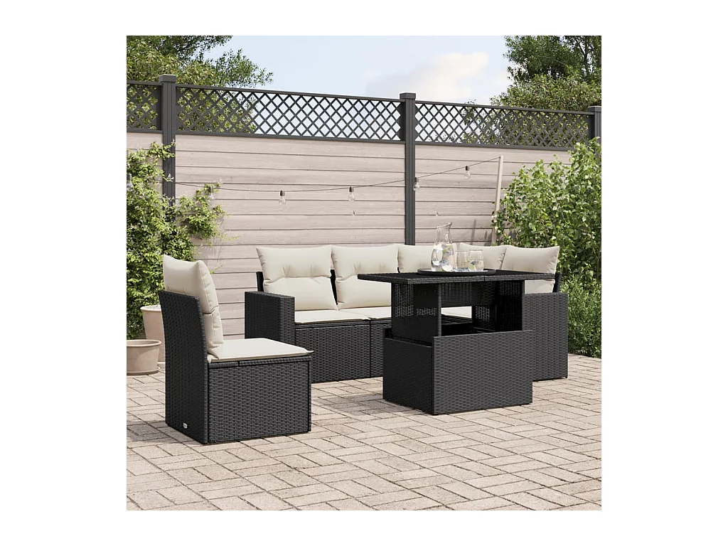6-tlg. Garten-Sofagarnitur mit Kissen Schwarz Poly Rattan