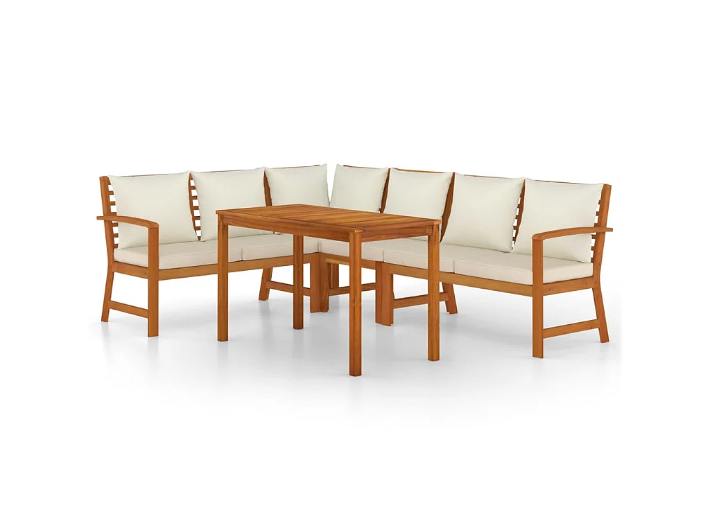 Set da Pranzo Giardino 5pz con Cuscini Legno Massello di Acacia