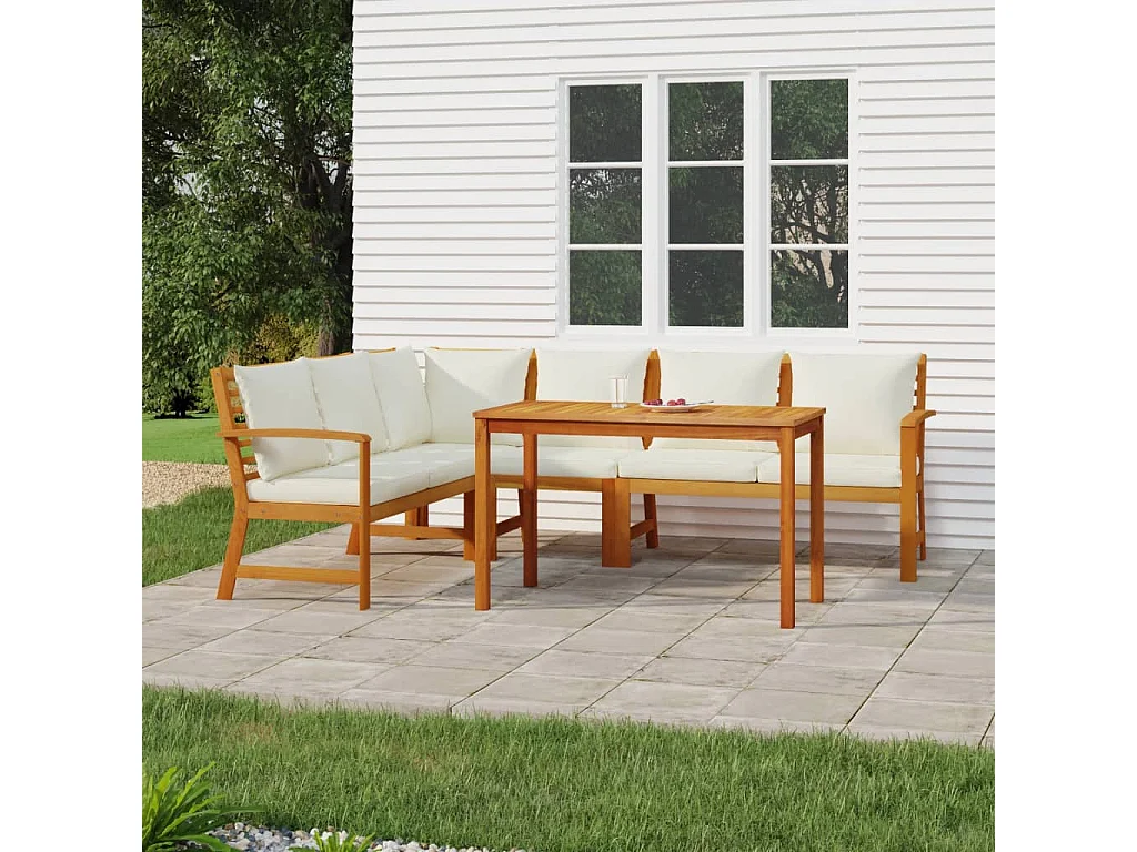 Set da Pranzo Giardino 5pz con Cuscini Legno Massello di Acacia
