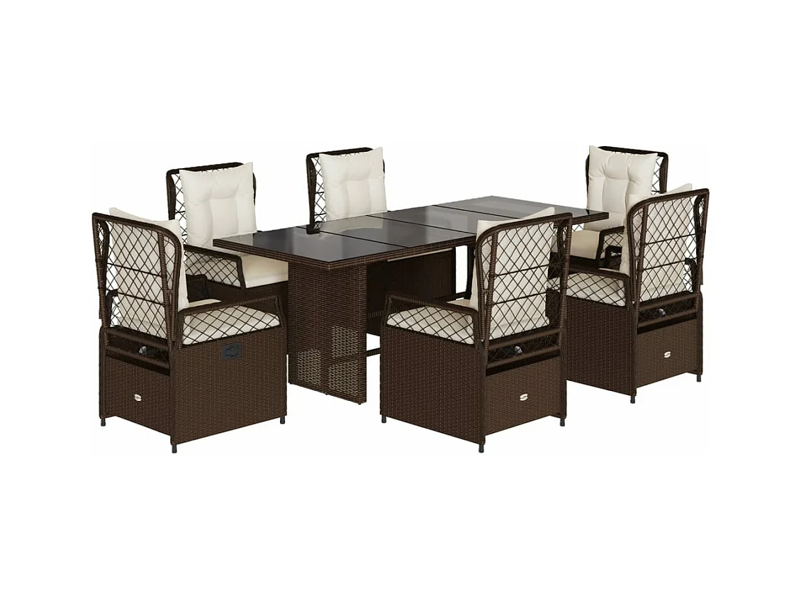 7-delige Tuinset met kussens poly rattan bruin