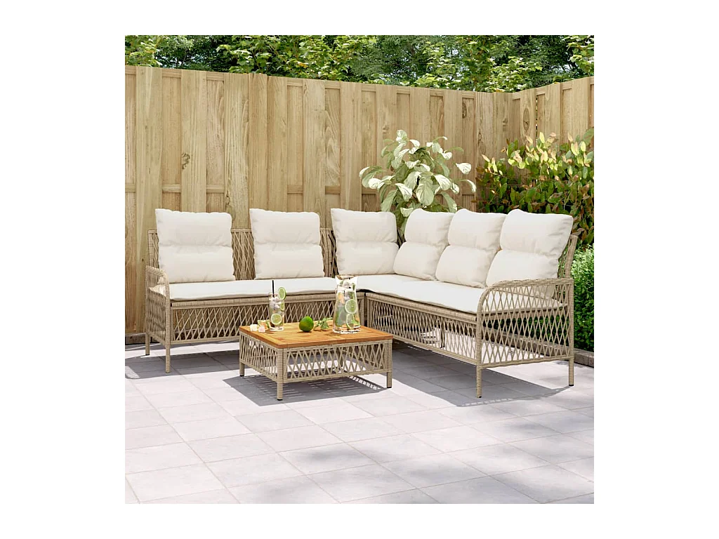2-delige Loungeset met kussens poly rattan beige