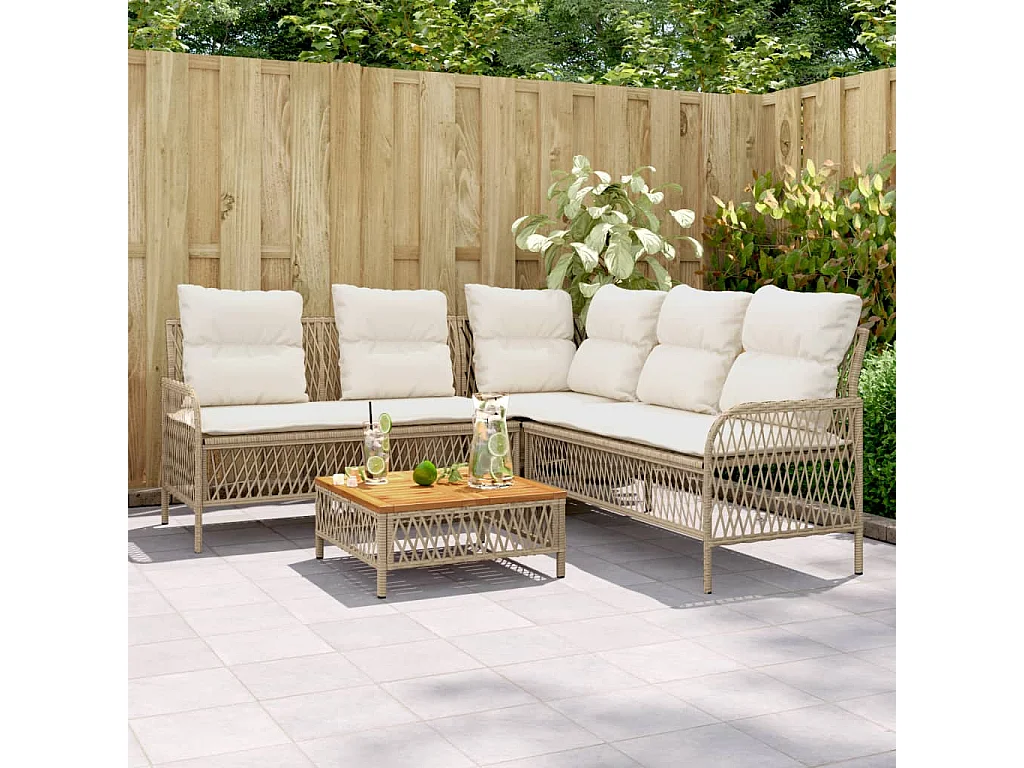 2-tlg. Garten-Sofagarnitur mit Kissen Beige Poly Rattan