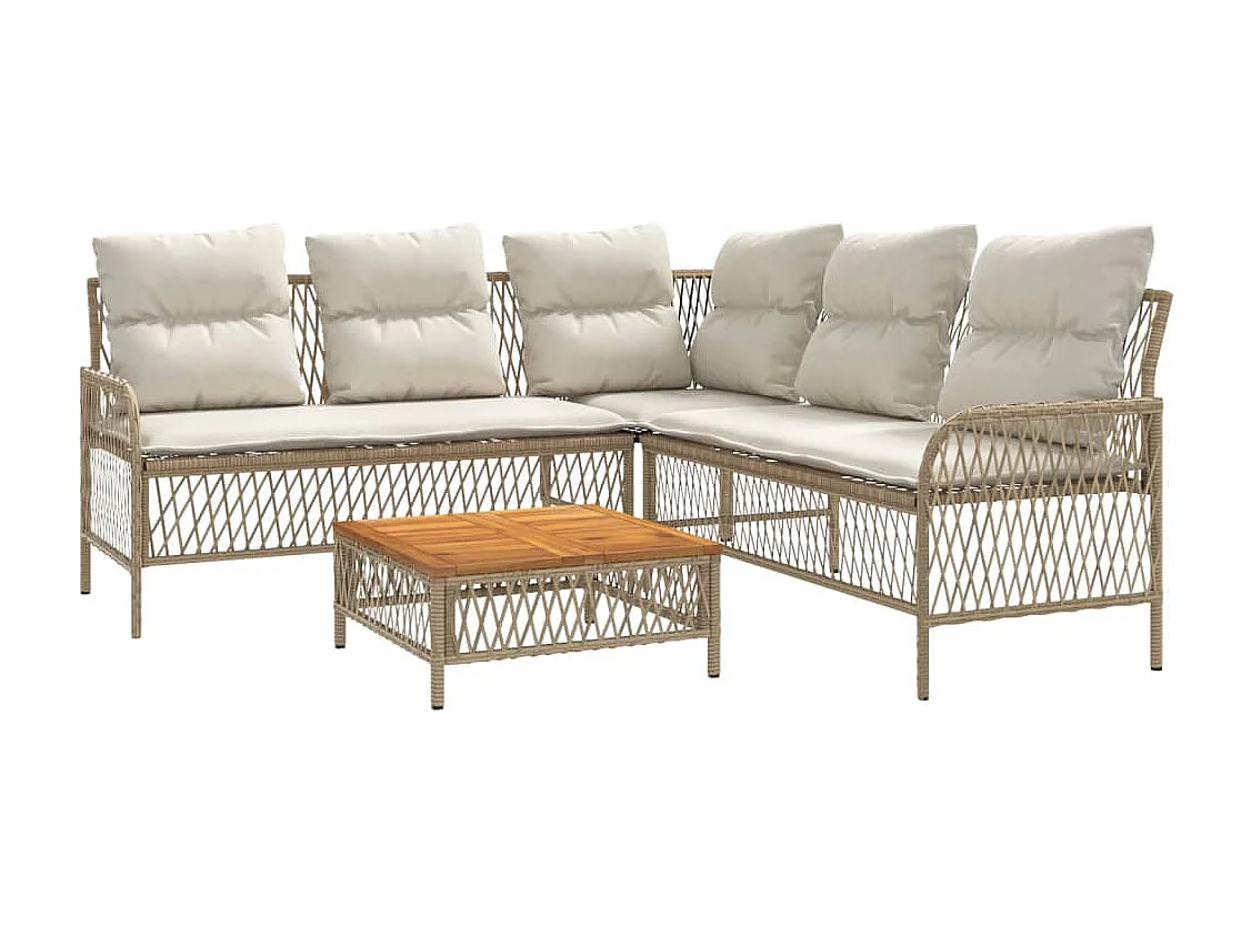 2-tlg. Garten-Sofagarnitur mit Kissen Beige Poly Rattan