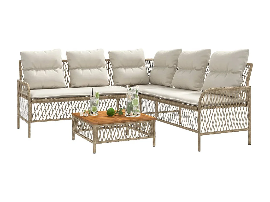 2-tlg. Garten-Sofagarnitur mit Kissen Beige Poly Rattan