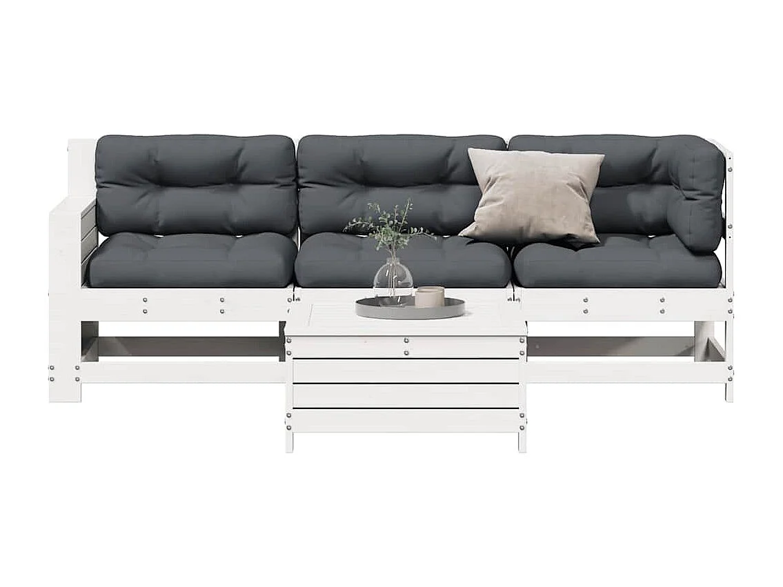 Salon de jardin 4 pcs avec coussins blanc bois de pin massif