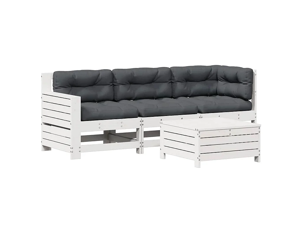 4-delige Loungeset met kussens massief grenenhout