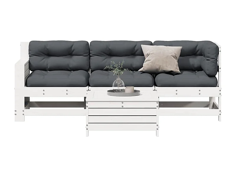 Salon de jardin 4 pcs avec coussins blanc bois de pin massif