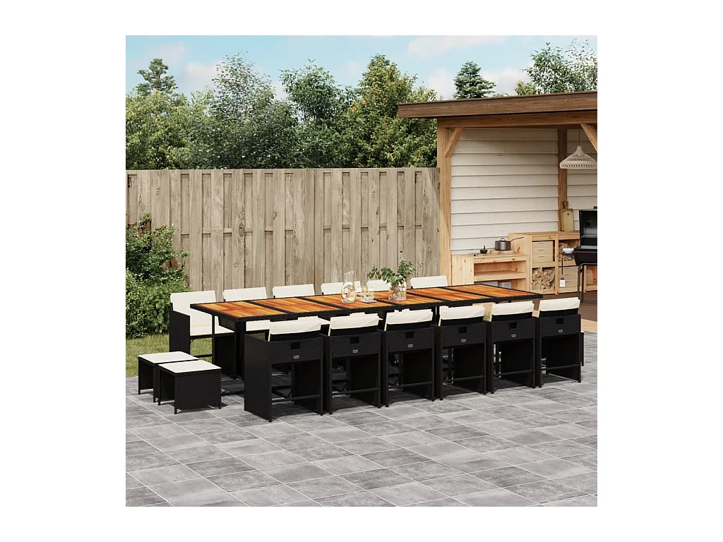 Ensemble à manger de jardin 17 pcs coussins noir résine tressée