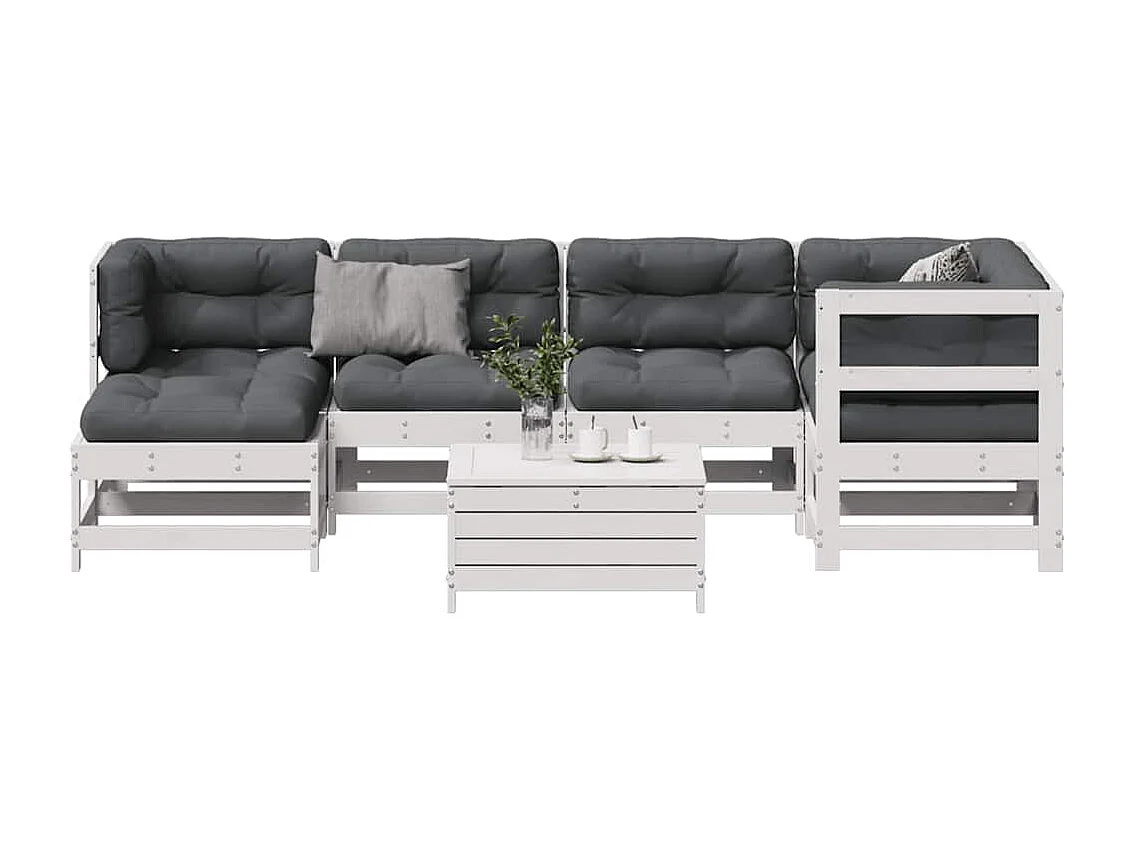 7-delige Loungeset met kussens massief grenenhout wit