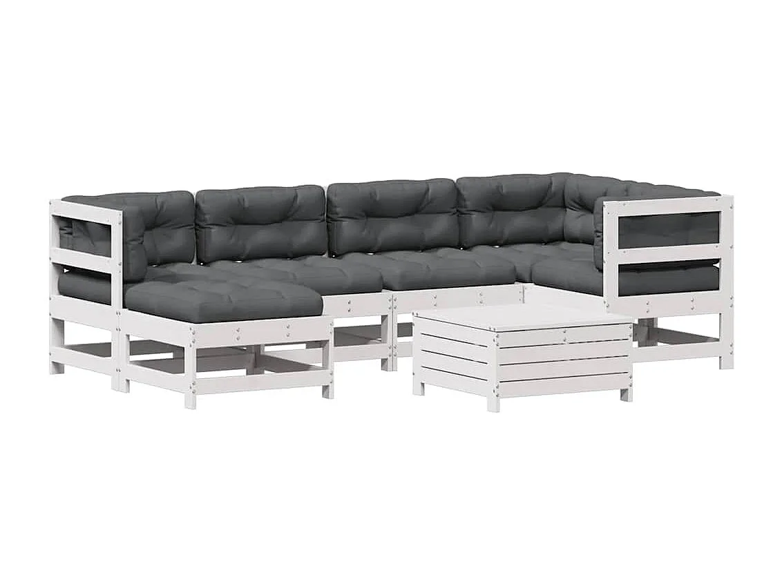 7-delige Loungeset met kussens massief grenenhout wit