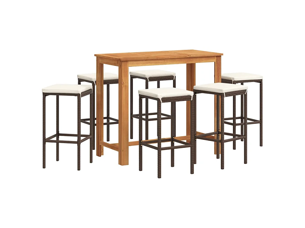 7-tlg. Gartenbar-Set Braun Massivholz Akazie und Poly Rattan
