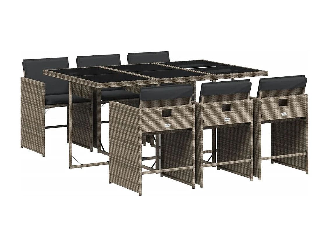 Set da Pranzo da Giardino 7 pz con Cuscini in Polyrattan Grigio