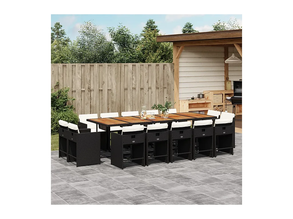 15-tlg. Garten-Essgruppe mit Kissen Schwarz Poly Rattan