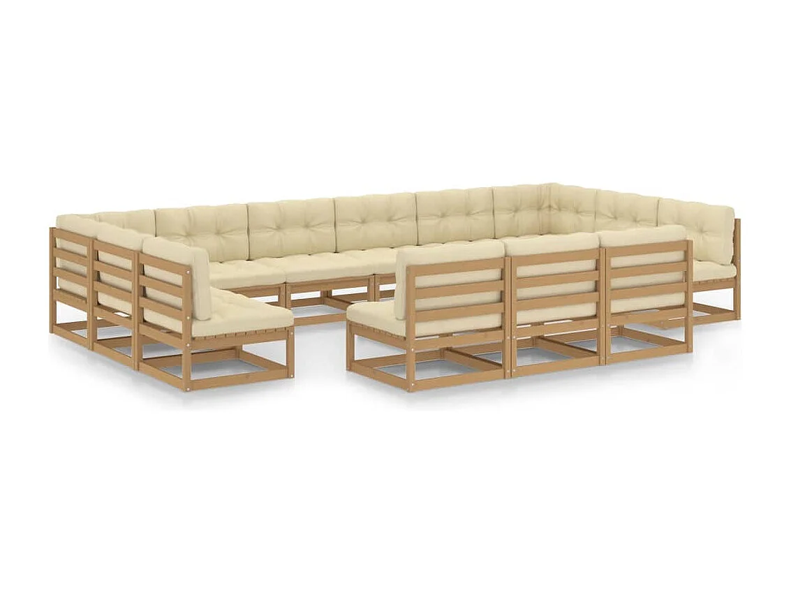 Salon de jardin 13 pcs avec coussins Marron miel Bois de pin