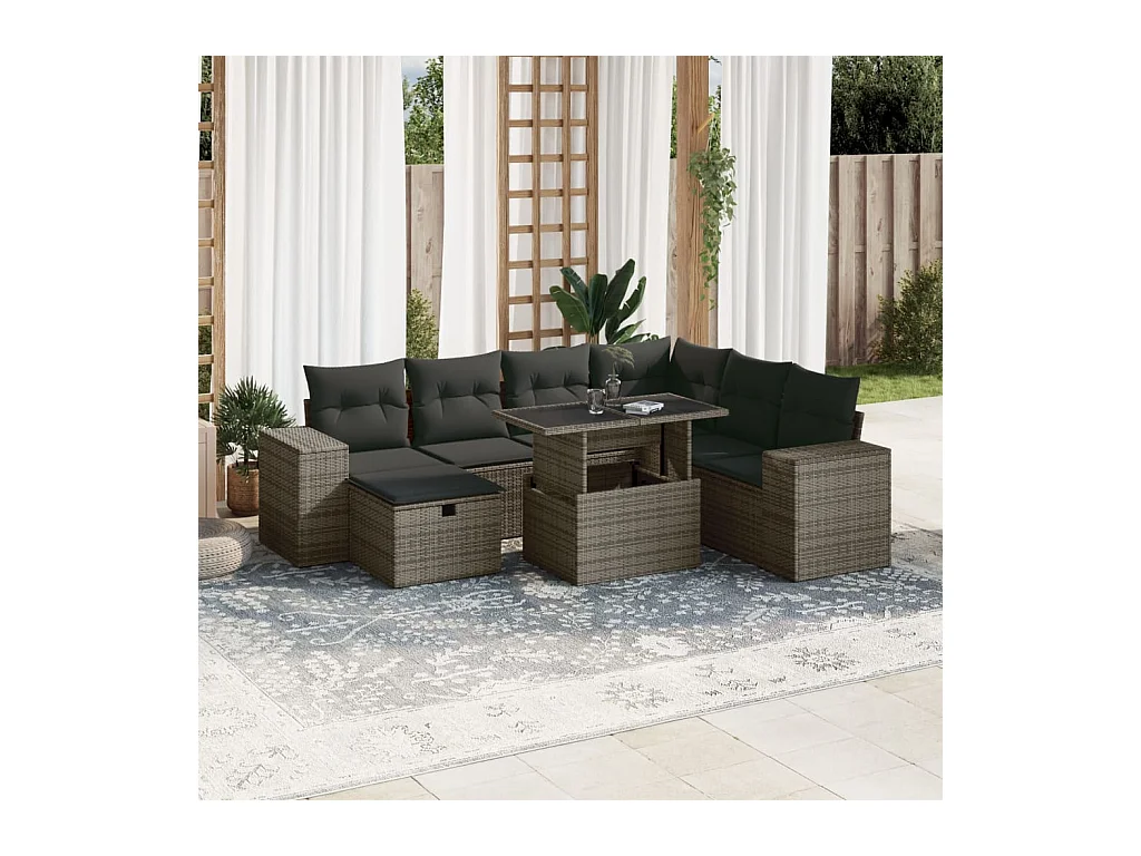 8-delige Loungeset met kussens poly rattan grijs