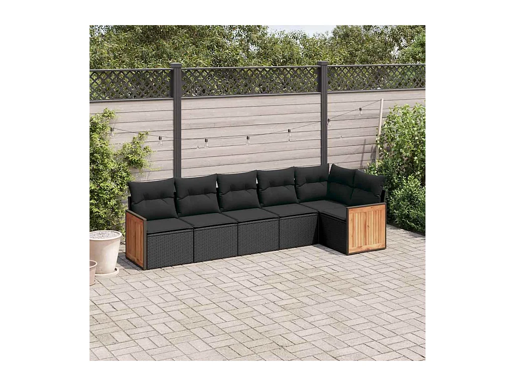 Salon de jardin 6 pcs avec coussins noir résine tressée
