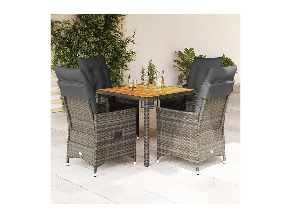 5-delige Tuinset met kussens poly rattan grijs