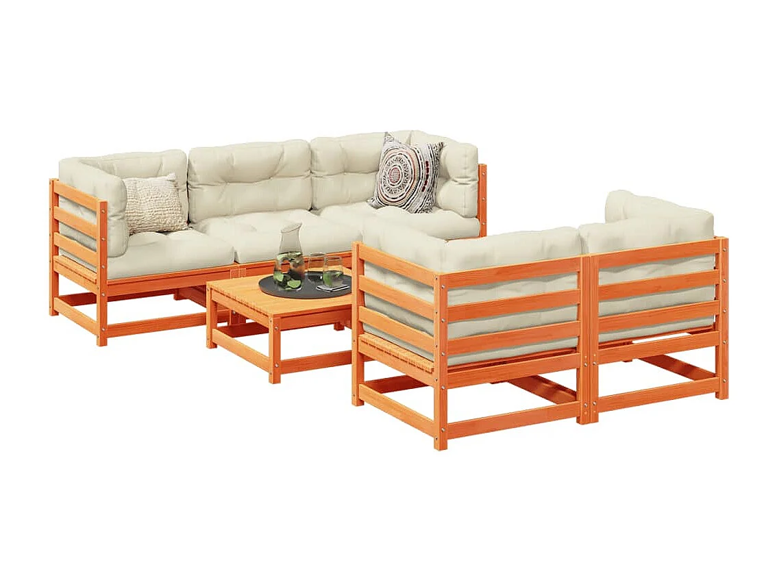 6-tlg. Garten-Sofagarnitur Wachsbraun Massivholz Kiefer