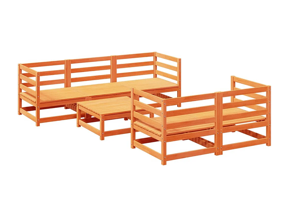 Salon de jardin 6 pcs cire marron bois de pin massif