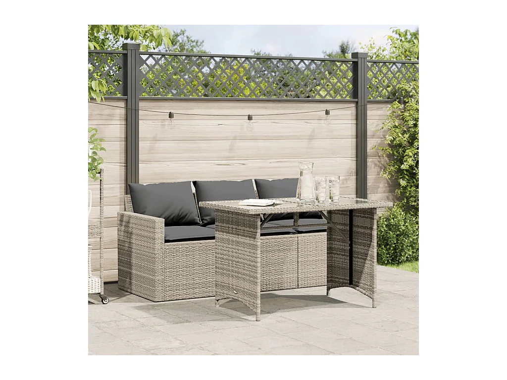 Ensemble à manger de jardin et coussins 2 pcs gris clair rotin