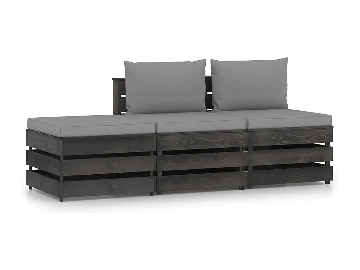 3-delige Loungeset met kussens grijs geïmpregneerd hout