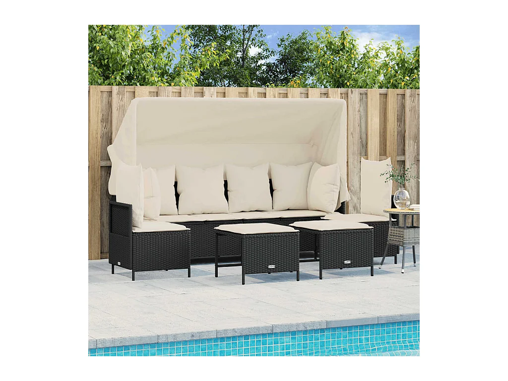 Salon de jardin 5 pcs avec coussins noir résine tressée