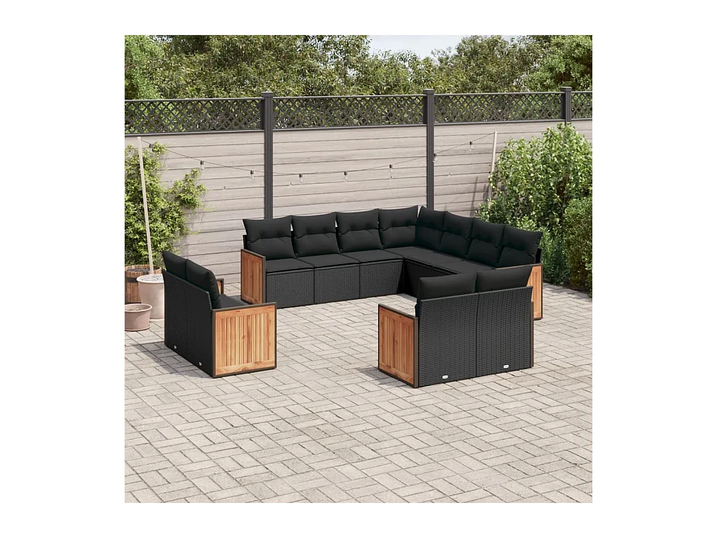 Set Divani da Giardino 11 pz con Cuscini in Polyrattan Nero