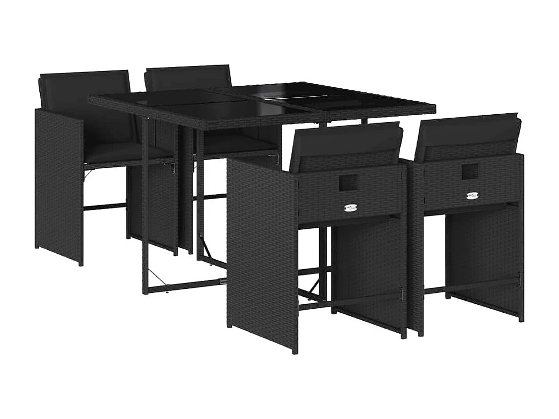 Ensemble à manger de jardin coussins 5pcs Noir Résine tressée
