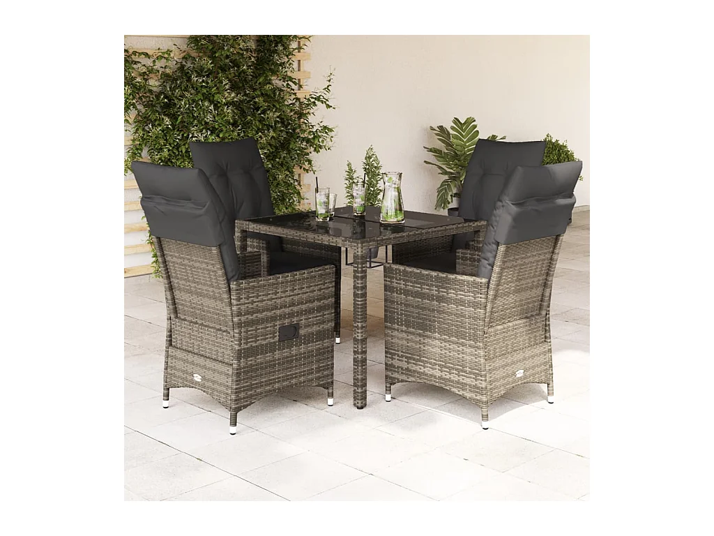 Ensemble à manger de jardin 5 pcs coussins gris résine tressée