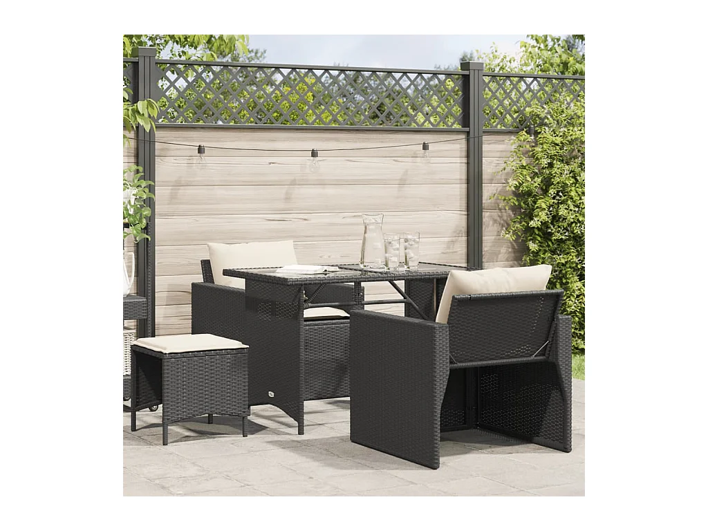 Set Divani da Giardino 4 pz con Cuscini Nero in Polyrattan