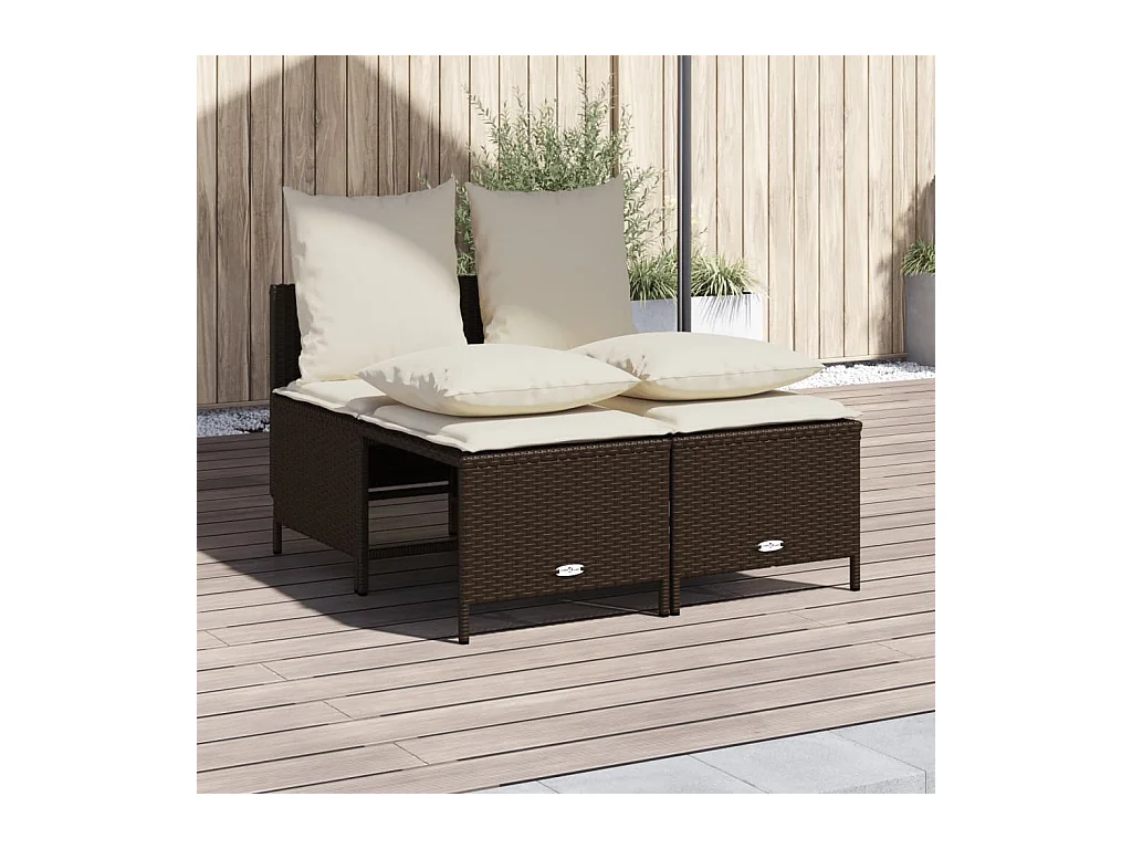 Set Divano da Giardino 4 pz con Cuscini Marrone in Polyrattan