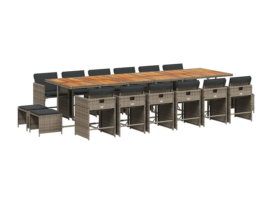 17-tlg. Garten-Essgruppe mit Kissen Grau Poly Rattan