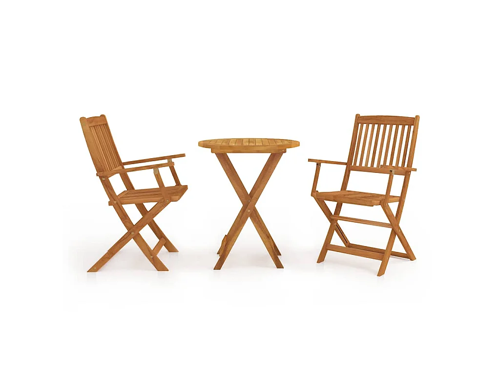 Mesa y sillas bistró plegables 3 pzas madera maciza de acacia