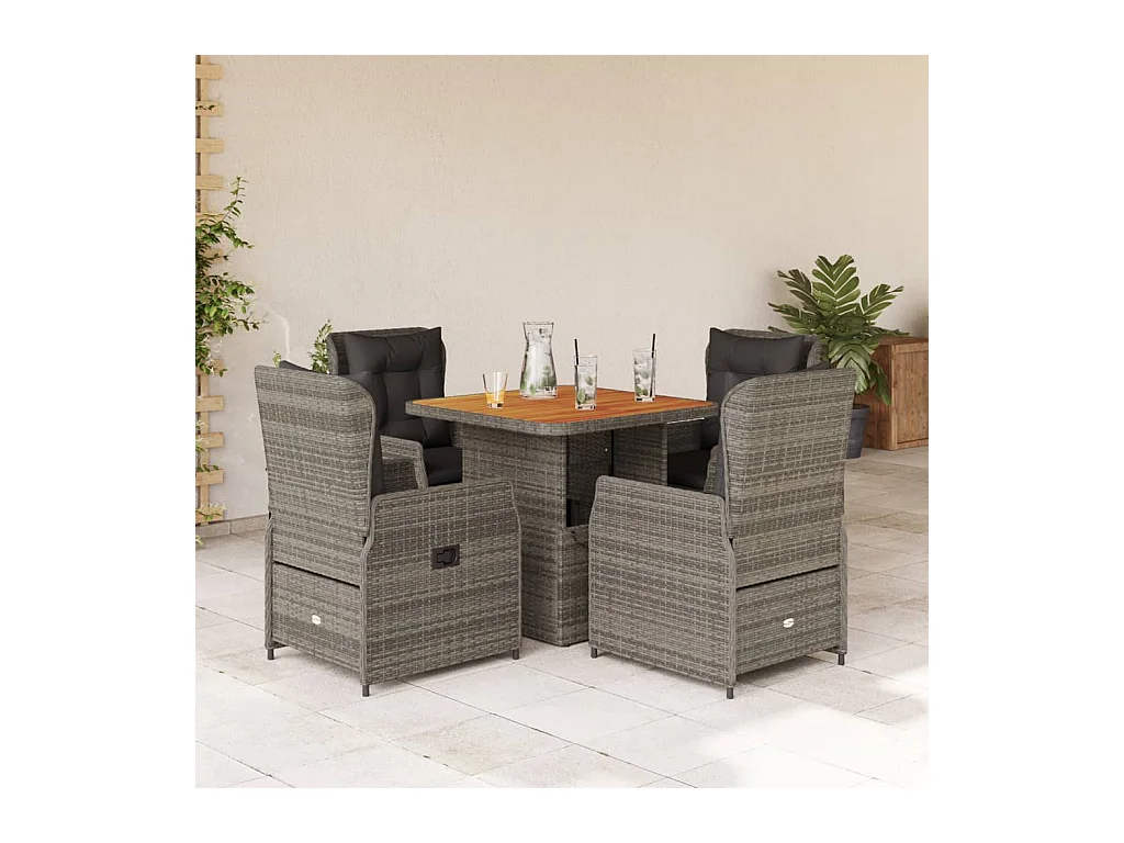 Ensemble à manger de jardin 5 pcs coussins gris résine tressée