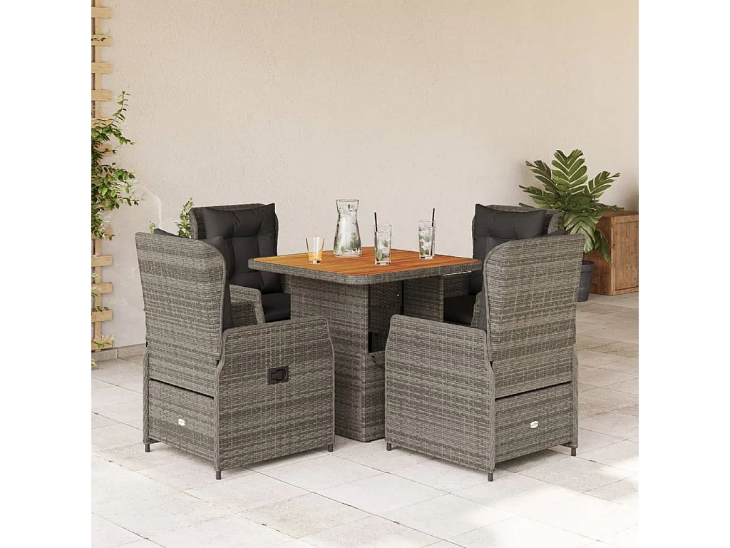 Ensemble à manger de jardin 5 pcs coussins gris résine tressée