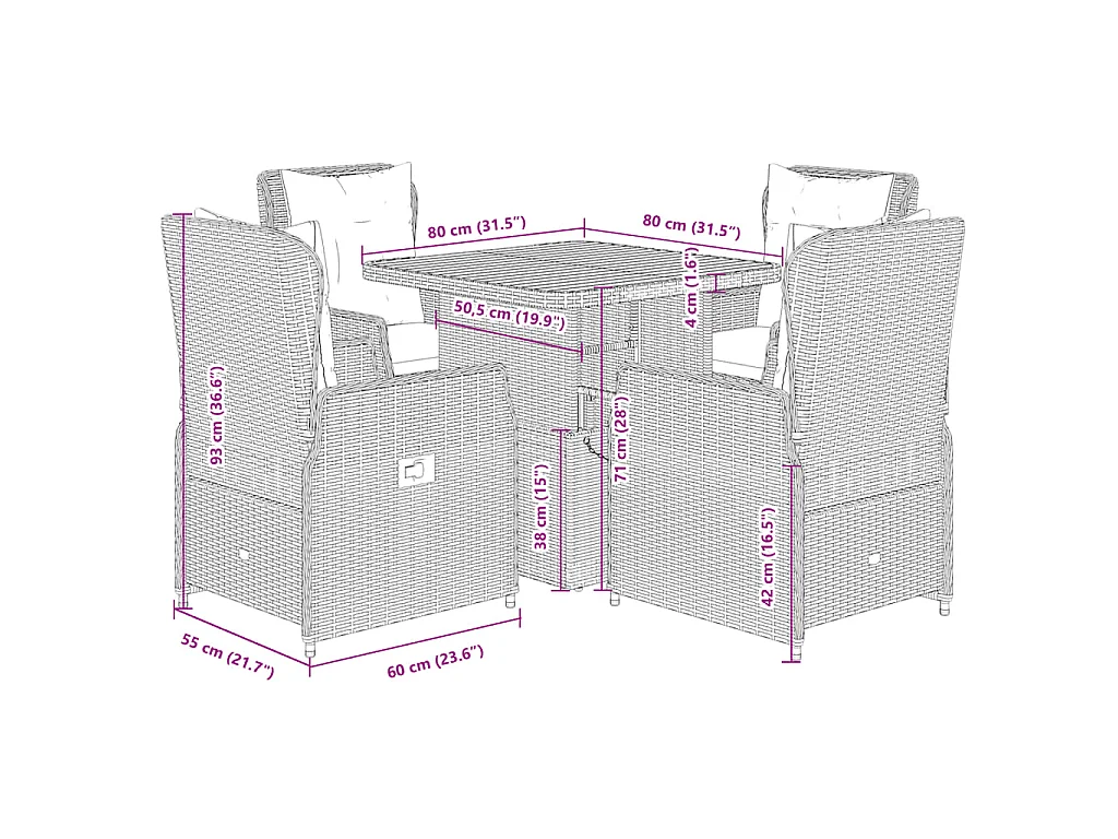 Ensemble à manger de jardin 5 pcs coussins gris résine tressée