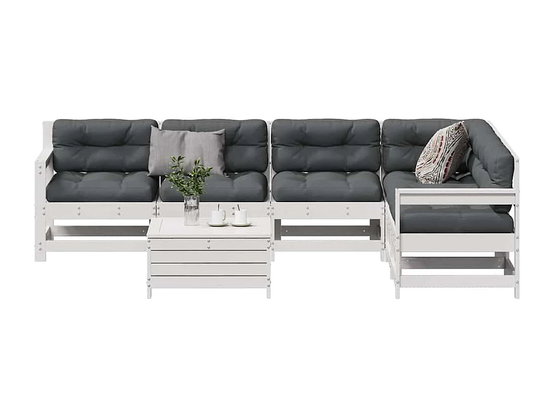 7-tlg. Garten-Lounge-Set mit Kissen Weiß Massivholz Kiefer