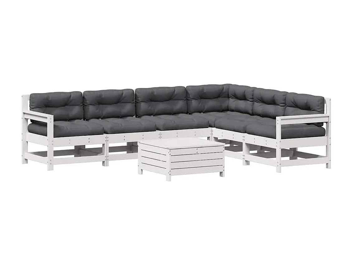 7-tlg. Garten-Lounge-Set mit Kissen Weiß Massivholz Kiefer