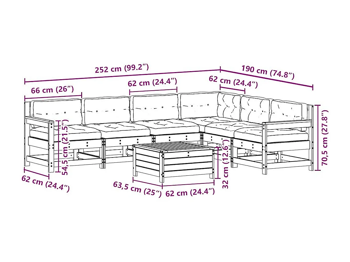 7-tlg. Garten-Lounge-Set mit Kissen Weiß Massivholz Kiefer