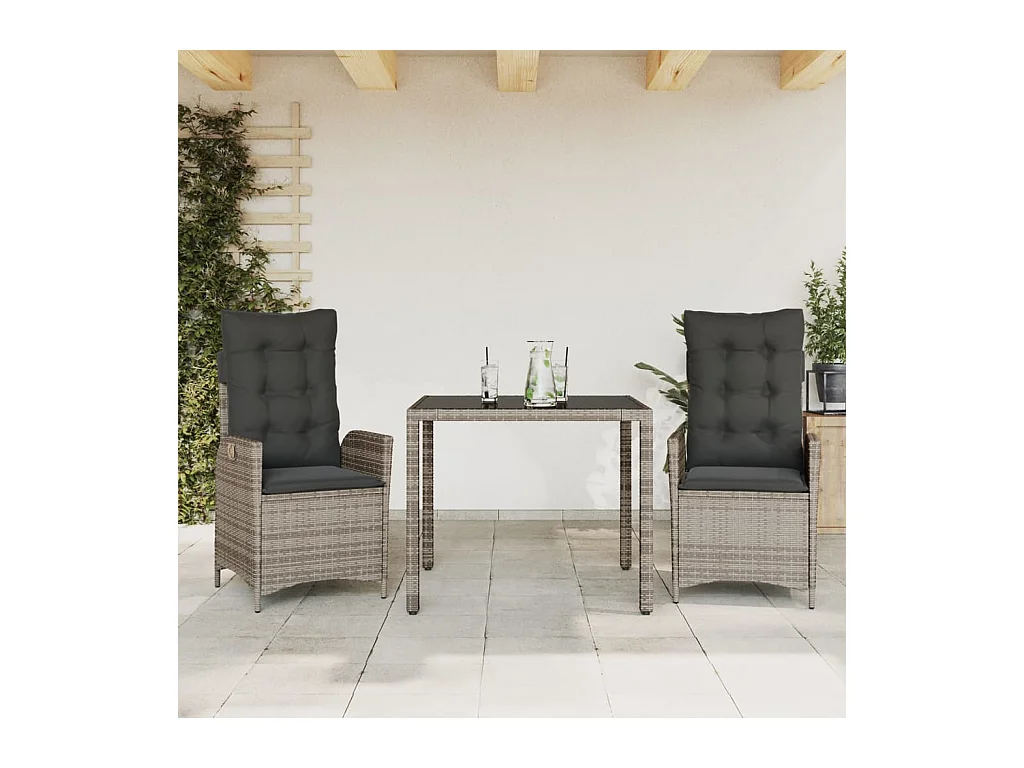 3-delige Tuinset met kussens poly rattan grijs