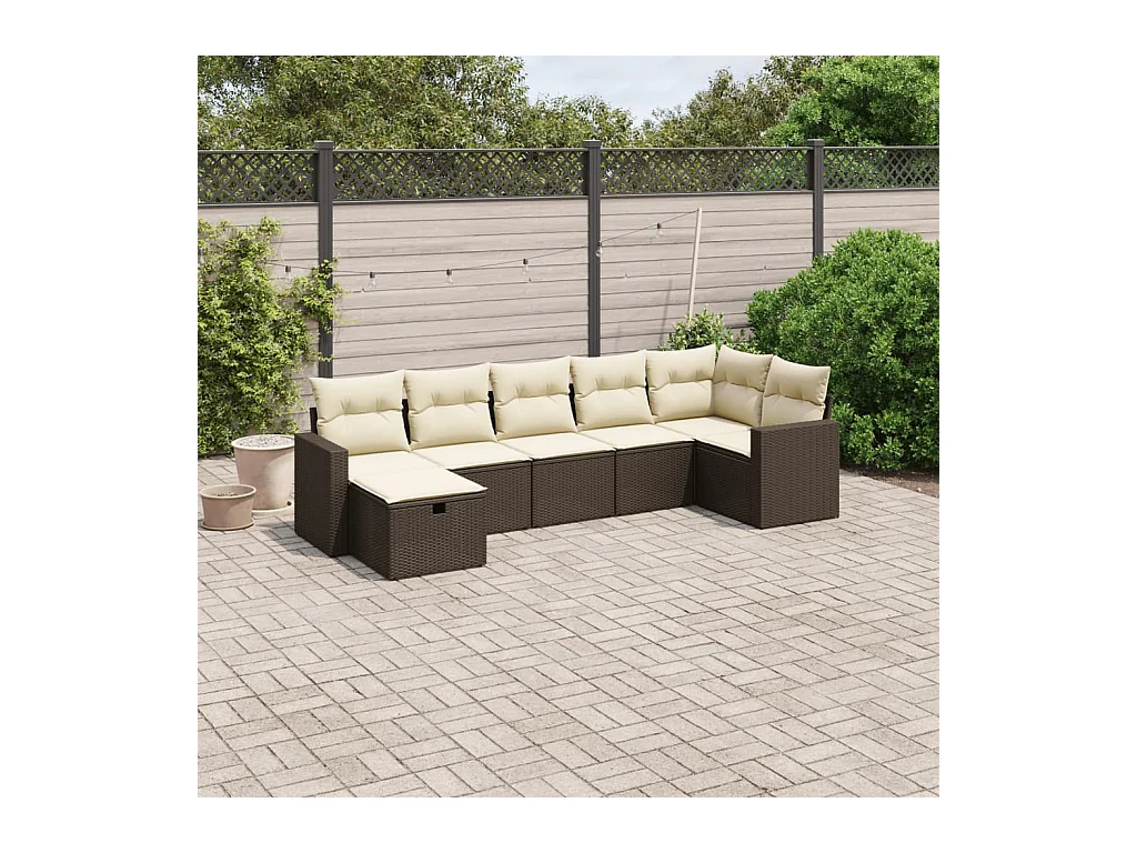 7-delige Loungeset met kussens poly rattan bruin