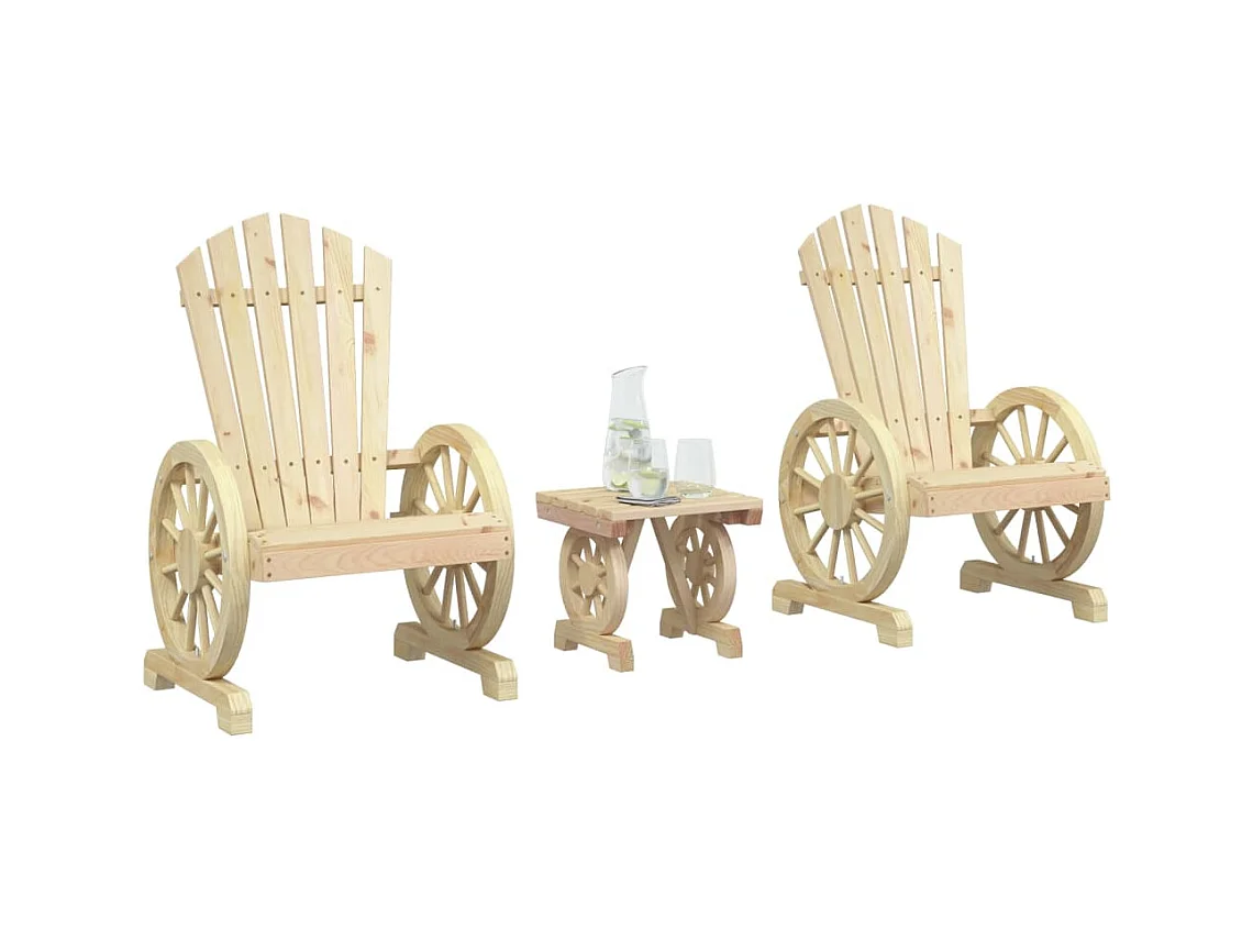 Salon de jardin 3 pcs bois de sapin massif