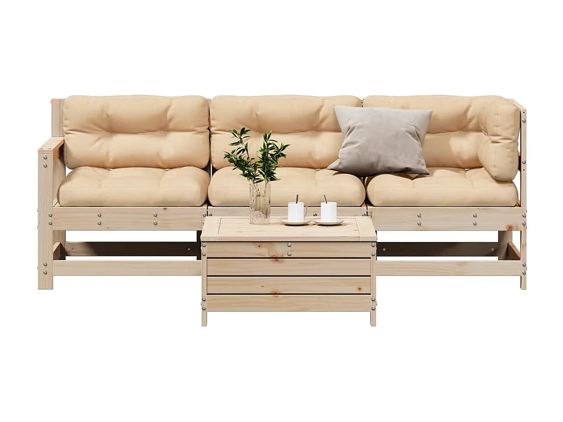 4 pcs conjunto lounge de jardim c/ almofadões pinho maciço